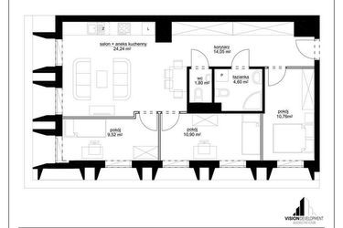Rzut - Mieszkanie na sprzedaż 4 pokoje o powierzchni 75,47 m² - numer A 16 w Kopernika 15