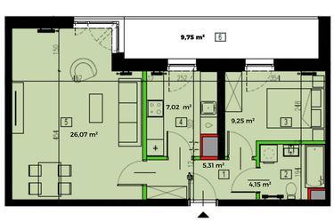 Rzut - Mieszkanie na sprzedaż 2 pokoje o powierzchni 54,02 m² - numer L2.K3.12 w Wybrzeże Reymonta 3