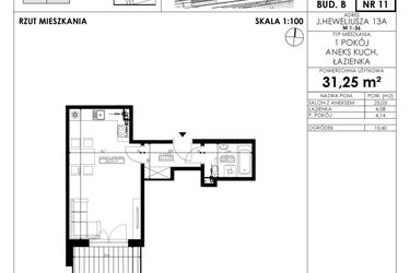 Rzut - Mieszkanie na sprzedaż 1 pokój o powierzchni 31,25 m² - numer JAR-II-B-LM-M11 w Osiedle JAR Heweliusza etap II