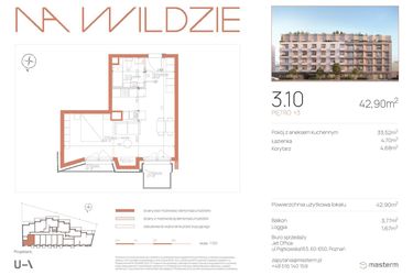 Rzut - Mieszkanie na sprzedaż 1 pokój o powierzchni 42,9 m² - numer 3.10 w Na Wildzie