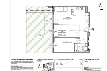 Rzut - Mieszkanie na sprzedaż 2 pokoje o powierzchni 55,5 m² - numer M2 w Kuźnicy Kołłątajowskiej 42