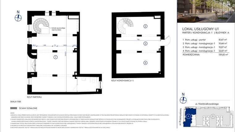 Rzut - Lokal użytkowy na sprzedaż 2 pokoje o powierzchni 139,65 m² - numer U1 w Niedziałkowskiego Park