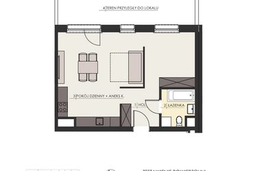 Rzut - Mieszkanie na sprzedaż 2 pokoje o powierzchni 46,24 m² - numer 5 w Osiedle Platinum III