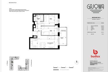 Rzut - Mieszkanie na sprzedaż 3 pokoje o powierzchni 51,55 m² - numer 26 w Gajowa bud. A