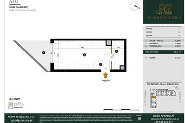 Rzut - Mieszkanie na sprzedaż 1 pokój o powierzchni 25,44 m² - numer A.01 w Ogrody Staszica