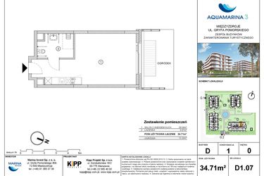 Rzut - Mieszkanie na sprzedaż 1 pokój o powierzchni 34,71 m² - numer D1.07 w Aquamarina 3