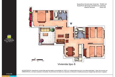Rzut - Mieszkanie na sprzedaż 3 pokoje o powierzchni 76 m² - numer 5 w Las Terrazas de la Torre