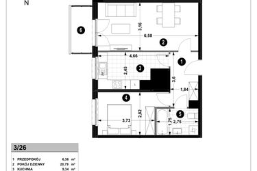 Rzut - Mieszkanie na sprzedaż 2 pokoje o powierzchni 52,72 m² - numer 3A.3/26 w Nowa Winnica
