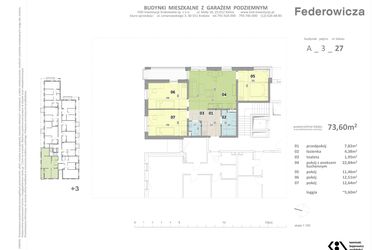 Rzut - Mieszkanie na sprzedaż 3 pokoje o powierzchni 73,6 m² - numer A.27 w Federowicza – Ruczaj Park
