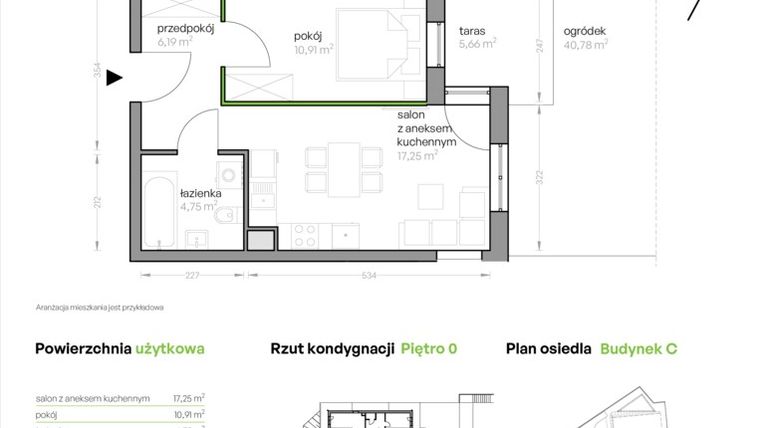 Rzut - Mieszkanie na sprzedaż 2 pokoje o powierzchni 39,89 m² - numer C/1.6 w Ujeścisko Vita
