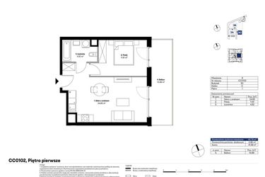 Rzut - Mieszkanie na sprzedaż 2 pokoje o powierzchni 40,78 m² - numer CC0102 w NU3 Warszawa Wola