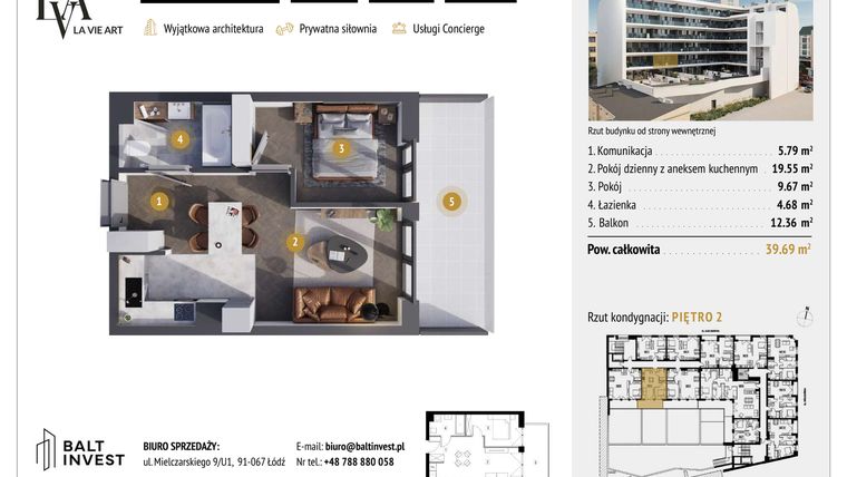 Rzut - Mieszkanie na sprzedaż 2 pokoje o powierzchni 39,69 m² - numer M2.5 w La Vie Art