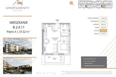 Rzut - Mieszkanie na sprzedaż 2 pokoje o powierzchni 37,52 m² - numer B2.4.11 w Apartamenty Nowe Miasto