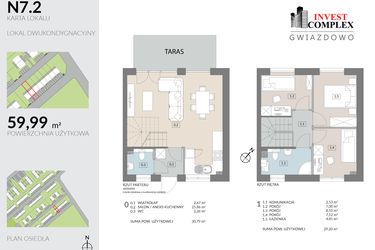 Rzut - Mieszkanie na sprzedaż 4 pokoje o powierzchni 59,99 m² - numer N7.2 w Osiedle Gwiazdowo etap 9