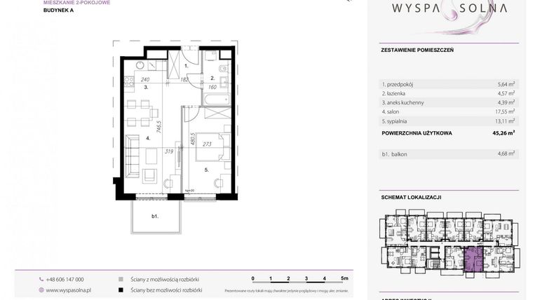 Rzut - Mieszkanie na sprzedaż 2 pokoje o powierzchni 45,26 m² - numer A3.10 w Wyspa Solna Etap III, budynek A