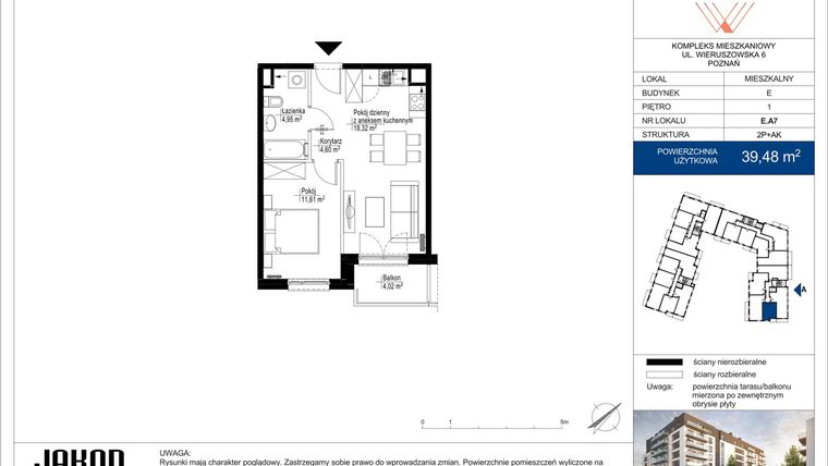 Rzut - Mieszkanie na sprzedaż 2 pokoje o powierzchni 39,48 m² - numer E.A7 w Wieruszowska E