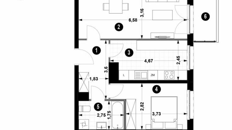 Rzut - Mieszkanie na sprzedaż 2 pokoje o powierzchni 53,68 m² - numer 1A.3/26 w Nowa Winnica
