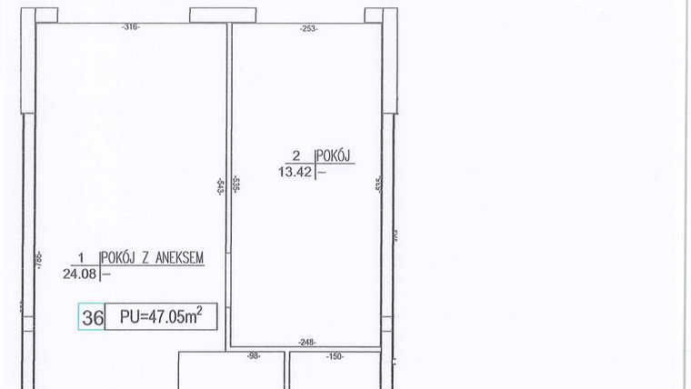 Rzut - Mieszkanie na sprzedaż 2 pokoje o powierzchni 47,05 m² - numer M36 w Nowe Sady 85