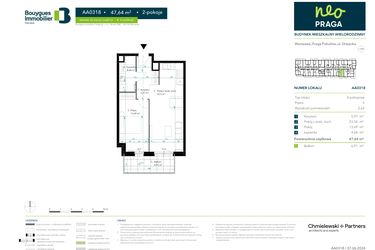 Rzut - Mieszkanie na sprzedaż 2 pokoje o powierzchni 47,64 m² - numer AA0318 w Neo Praga