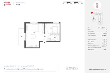 Rzut - Mieszkanie na sprzedaż 2 pokoje o powierzchni 49,08 m² - numer A1.2.4 w Mieszkaj w mieście Załęska od Nowa