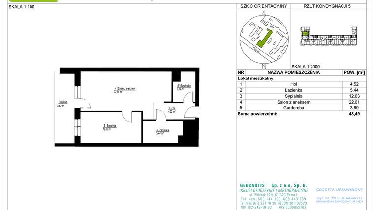 Rzut - Mieszkanie na sprzedaż 2 pokoje o powierzchni 48,49 m² - numer 28/34 w Symfonia Ptasia 28