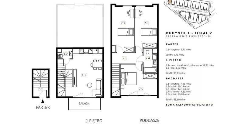 Rzut - Mieszkanie na sprzedaż 3 pokoje o powierzchni 96,1 m² - numer B1/M2 w Wille Estezja