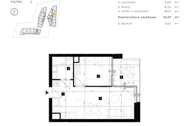 Rzut - Mieszkanie na sprzedaż 2 pokoje o powierzchni 33,27 m² - numer C.2.17 w Cisha Apartamenty Dziwnów