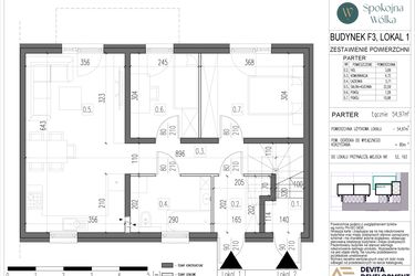 Rzut - Mieszkanie na sprzedaż 3 pokoje o powierzchni 54,97 m² - numer F3.1 w Spokojna Wólka etap V