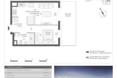 Rzut - Mieszkanie na sprzedaż 2 pokoje o powierzchni 34,04 m² - numer M6 w Apartamenty Przystań bud. F