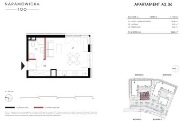 Rzut - Mieszkanie na sprzedaż 1 pokój o powierzchni 26,85 m² - numer A 2.06 w Naramowicka 100