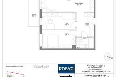 Rzut - Mieszkanie na sprzedaż 3 pokoje o powierzchni 61,52 m² - numer 2M05 w Piątkowo Residence