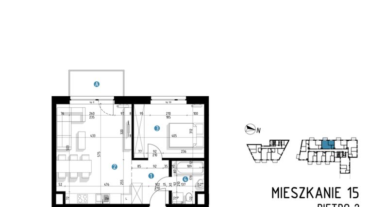 Rzut - Mieszkanie na sprzedaż 2 pokoje o powierzchni 46 m² - numer 6A.15 w Parkowa 6AC - ETAP III