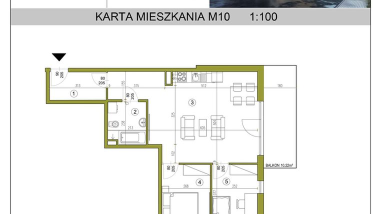 Rzut - Mieszkanie na sprzedaż 3 pokoje o powierzchni 61,84 m² - numer M10 w Kameralna Golikówka