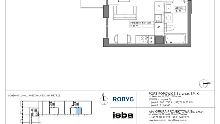 Rzut - Mieszkanie na sprzedaż 1 pokój o powierzchni 27,26 m² - numer PPO/W/C/2/2 w Port Popowice bud. W