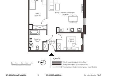 Rzut - Mieszkanie na sprzedaż 3 pokoje o powierzchni 64,23 m² - numer 5B/7 w Nowy Goszyn