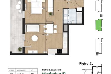 Rzut - Mieszkanie na sprzedaż 2 pokoje o powierzchni 43,7 m² - numer 52 w Słomczyńskiego Widoki