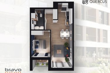 Rzut - Mieszkanie na sprzedaż 2 pokoje o powierzchni 43,17 m² - numer B2.57 w Quercus
