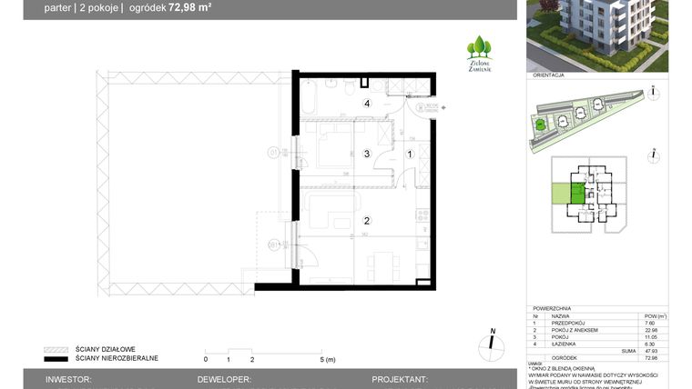 Rzut - Mieszkanie na sprzedaż 2 pokoje o powierzchni 47,93 m² - numer 13G.3 w Zielone Zamienie X