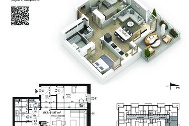 Rzut - Mieszkanie na sprzedaż 3 pokoje o powierzchni 61,97 m² - numer 43 w Piano Park etap V