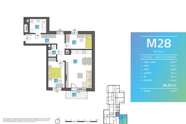 Rzut - Mieszkanie na sprzedaż 3 pokoje o powierzchni 67,51 m² - numer M28 w Mi9