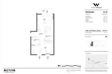 Rzut - Mieszkanie na sprzedaż 2 pokoje o powierzchni 52,64 m² - numer B1.06 w Tarasy Wierzycy
