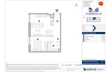 Rzut - Mieszkanie na sprzedaż 2 pokoje o powierzchni 40,84 m² - numer A.17 w Osobowicka 114
