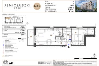 Rzut - Mieszkanie na sprzedaż 2 pokoje o powierzchni 41,62 m² - numer A2_M15 w Jemiołuszki Park etap 2