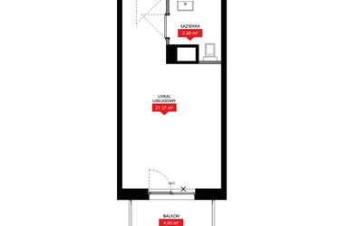 Rzut - Mieszkanie na sprzedaż 1 pokój o powierzchni 25,37 m² - numer A2 222LU w 29L - Apartamenty inwestycyjne