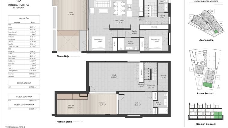 Rzut - Mieszkanie na sprzedaż 3 pokoje o powierzchni 60 m² - numer 34 w Bougainvillea - Estepona