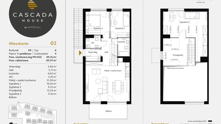 Rzut - Mieszkanie na sprzedaż 4 pokoje o powierzchni 89,16 m² - numer 4.2 w CASCADA House