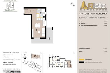 Rzut - Mieszkanie na sprzedaż 1 pokój o powierzchni 29,52 m² - numer C7 w Krzesławickie Tarasy