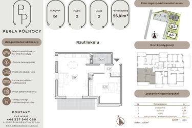 Rzut - Mieszkanie na sprzedaż 2 pokoje o powierzchni 56,81 m² - numer B1.2_2 w Perła Północy etap 2