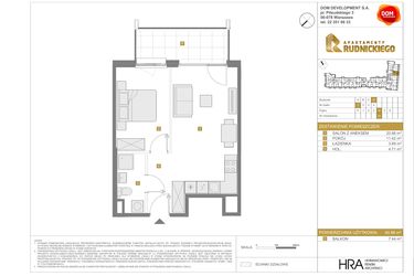 Rzut - Mieszkanie na sprzedaż 2 pokoje o powierzchni 40,88 m² - numer D.40 w Apartamenty Rudnickiego