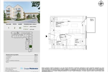 Rzut - Mieszkanie na sprzedaż 2 pokoje o powierzchni 37,89 m² - numer A45 w Aleja Mickiewicza